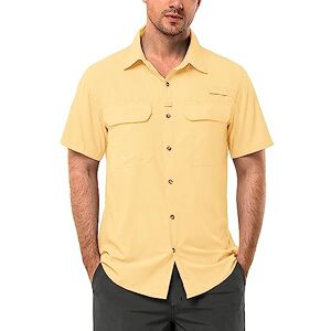 33,000ft Men's UPF 50+ UV Protection Short Sleeved Shirts Quick Dry Button Down Shirts Cooling Hiking Shirt for Travel Safari Fishing Light Yellow M