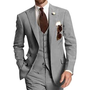 Men's Suit Lapel Two Buttons Slim Retro Formal Suit Business Formal Three-Piece Suit Gray