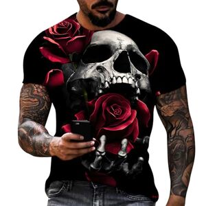 Gefomuofe Men's T-Shirt Skull 3D Print Short Sleeve Skull Halloween Summer Crew Neck Top Tee Shirts Colourful Tops Cotton Lightweight Muscle Shirt Short Sleeve Smile T-Shirt, E Red, L