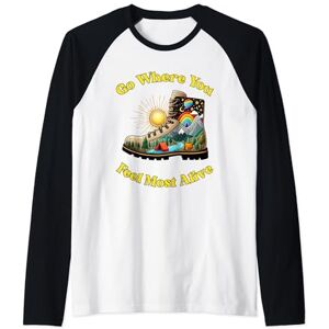 Summer Vacation Season Apparel Co. Go Where You Feel Most Alive Camping Mountains Outdoors Raglan Baseball Tee