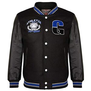 Men's Black Cotton Wool Baseball White PU Leather Sleeved Varsity Letterman Badged Bomber Jacket 2XL