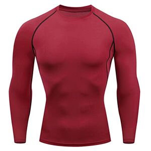 Generic Mens Fitness Long Sleeve Running Sports T Shirt Men Thermal Muscle Athletic Gym Compression Clothes Tie Band (Red, M)