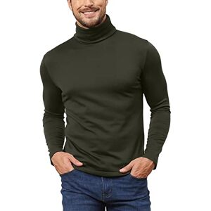 Men's Thermal Underwear Base Layer Turtle Neck Roll Neck Sweater Pullover Long Sleeve T-Shirt Slim Fit Casual Cotton Top Green 2XL