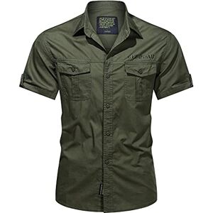 Summer Men's Solid Military Short Sleeves Shirts Cotton Breathable Chemise Homme Loose Army Shirt Military Style Outdoor Cotton Button Turn-Down Plus Sizes Windproof Shirts Green