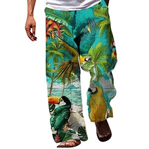 Gefomuofe Men's Fashion Casual Printed Linen Pocket Lace Up Pants Large Size Pants Sweatpants Casual Trousers with Drawstring Thin Baggy Beach Trousers Linen Trousers Jogging Bottoms Trousers, J Green, 4XL