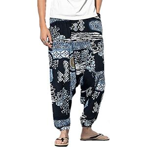 perdontoo Mens Casual Harem Pants Fancy Print Wide Leg Baggy Trousers (Color 7, 3XL)