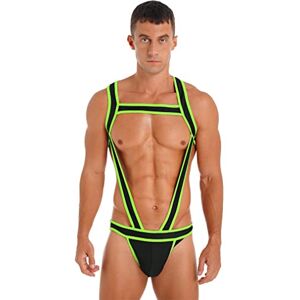 Choomomo Mens Elastic Body Chest Harness Jumpsuits Bulge Pouch Jockstrap Bodysuits Wrestling Singlet Green L