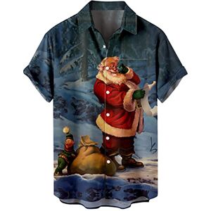 Generic Mens Aloha Shirts 50s Rockabilly Style Short Sleeve Shirt Regular Fit Hawaiian Shirts Funny Santa Shirt Xmas Party Santa Print Aloha Shirts Tops