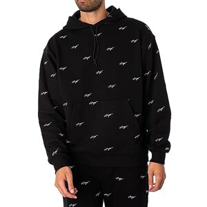 Hugo Boss Mens Dortalezza Relaxed-fit Hoodie in Cotton Terry with Handwritten Logos Black