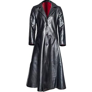 Liebeimmer Mens Leather Vintage Long Coat Full Length Black Classic Leather Long Coat Steampunk Gothic Jacket Trench Overcoat,Shipping 7 Days