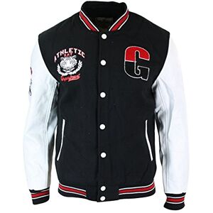 Truclothing.Com TruClothing Mens Baseball Varsity Letterman College Fleece Jacket Badge PU Leather Sleeves Black White