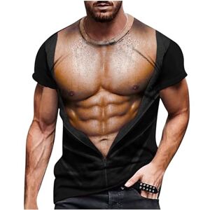 Cyber Monday Black Friday Deals!!! AMhomely T Shirts for Men UK Mens Shirts Funny Fake Muscle Printed Sport Graphic Tees Crew Neck Short Sleeve Tops Casual Henley Pullover Athletic T-Shirts Workout Shirts Streetwear