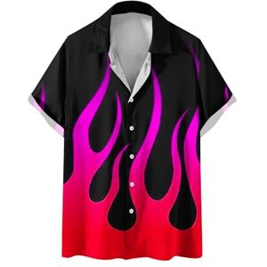 HAOLEI Mens Short Sleeve Shirt UK Clearance Beach Hawaiian Shirt Casual Printed Summer Shirts Lightweight Button Down Casual Flame Shirt Regular Fit Turn-Down Collar Tops