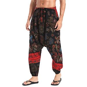 AITFINEISM Men's Hippie Harem Pants Casual Loose Low Crotch Wide Leg Trousers (M, Red)