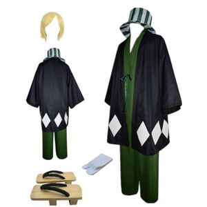 TYRHDJZQ Anime Cosplay Green Kimono Clogs Men's Outfit Halloween Costume (US（S）)