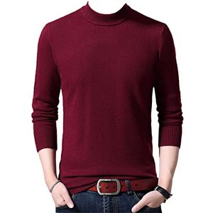 Generic001 Men's Pullover Cashmere Sweater Fall Winter Thick Base Solid Color Half High Collar Top Slim-Fit Base Knitted Sweater, Red Wine, Medium