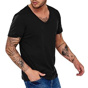 Generic Y2K Mens V Neck T Shirt Fashion Casual Breathable Sweat Wicking Short Sleeve Top Athletic Tee (Black, M)