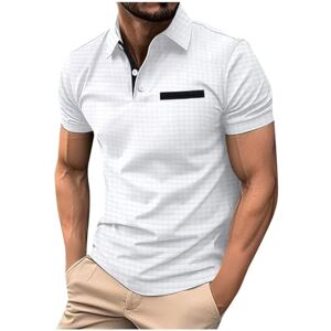 HAOLEI Polos Shirts for Men Adult UK Sale Clearance Waffle Patchwork Golf T Shirts Summer Breathable Short Sleeve Tops Buttons Basic Tees Regular Fit Turn-Down Collar Tshirts White