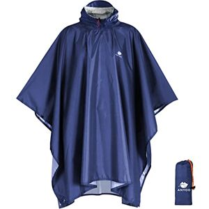 Anyoo Waterproof Rain Poncho Lightweight Reusable Hiking Rain Coat Jacket with Hood for Outdoor Activities,Navy,One Size