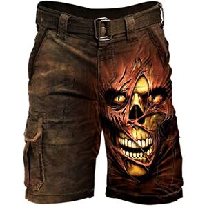 XUNGHO Summer Multi-Pocket Cross Skull Printed Tactical Cargo Shorts Men Outdoor Military Casual Loose Shorts - No Belt