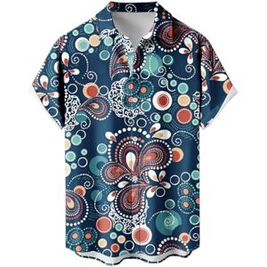 HAOLEI Summer Shirts for Men UK Clearance Short Sleeved Shirts for Men Loose Fit Holiday Shirts Button Down Casual Beach Hawaiian Shirt Floral Printed Shirt Tops S-5XL