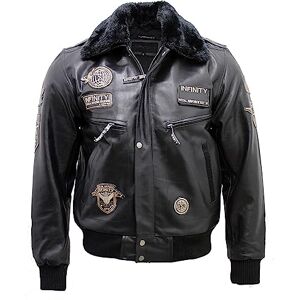 Infinity Men's Black Cow Hide Leather Flight Bomber Jacket XL