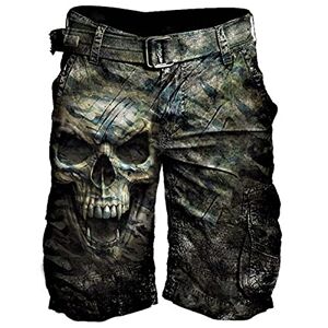 XUNGHO Summer Multi-Pocket Skull Printed Tactical Cargo Shorts Men Outdoor Military Casual Loose Shorts - No Belt