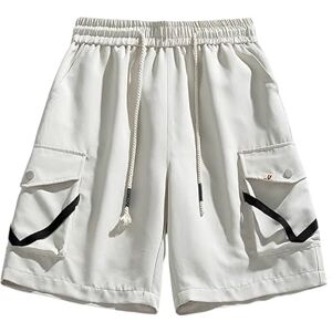 DULAI Summer Thin Cargo Shorts For Men, Multi Pocket Bermuda Shorts With Elastic Waist Breathable Beach Shorts Outdoor Casual Streetwear For Fishing Hiking White Xxl