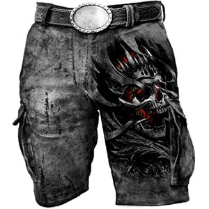 XUNGHO Summer Multi-Pocket Cross Skull Printed Tactical Cargo Shorts Men Outdoor Military Casual Loose Shorts - No Belt