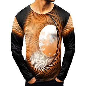 Generisch Kippen Box Men's Fashion Sport Abstract Digital Print Crew Neck T-Shirt Long Sleeve Top Watch with Alarm Clock, orange, M