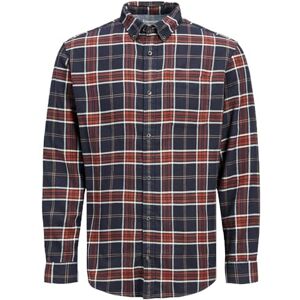 Best Seller A/s JACK & JONES Mens Slim Fit Check Shirts Long Sleeve Button-Down Cotton Flannel Shirt for Men, Dark Orange Colour, Size- XL