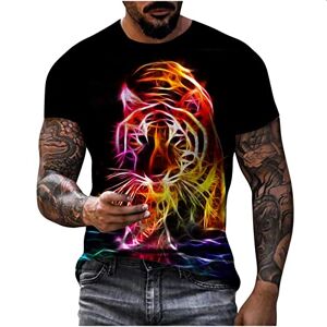 Retro T Shirts for Men Uk 3D Digital Tiger Print Pullover Summer Round Neck Causal Loose Sport Short Sleeve Tops Gym Workout Training Muscle Tees Cotton Sweat-Absorbing and Breathable Blouses