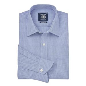 THE SAVILE ROW COMPANY LONDON Men's Classic Fit Cotton Dobby Long Sleeve Formal Shirt - Single Cuff - Blue Puppytooth - 16" Collar - Standard