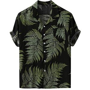 HULKAY Hippie Clothes 60s Disco Party Shirt 50s Rockabilly Style Summer Tops Cuban Style Camp Shirt with Pocket Men’s Short Sleeve Hawaiian Beach Shirt Casual Beach Summer Shirts(Black,M)