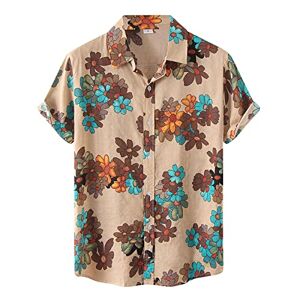 Generic Mens Button Down Party Bowling Shirt Retro 50s Short Sleeve Casual Shirt Tropical Floral Printed Aloha Shirts Tops(Brown,XX-Large)
