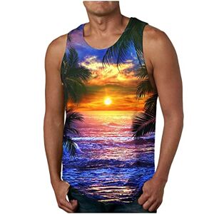 Rlehjn Tank Top Men Clearance Mens Vests Summer Hawaiian Floral Print Tank Tops Round Neck Breathable Tank Top Gym Workout Fitness Cotton Sleeveless Vest Sportswear M-6XL