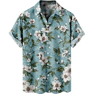 Generic Mens Button Down Party Bowling Shirt Retro 50s Short Sleeve Casual Shirt Tropical Floral Printed Aloha Shirts Tops(Xc-Blue,L)