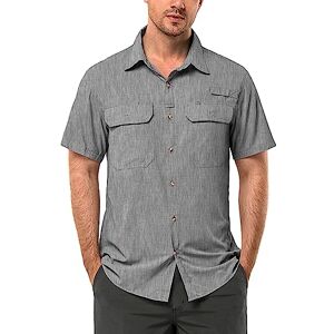 33,000ft Men's UPF 50+ UV Protection Short Sleeved Shirts Quick Dry Button Down Shirts Cooling Hiking Shirt for Travel Safari Fishing Gray Heather XL