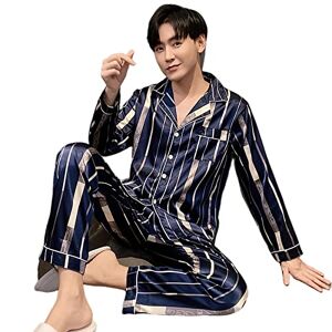 SERUMY Men Pyjamamens Men Silk Pajamas Trousers Suit Men Full Body Pajama Homewear Oversize Sleepwear Pajamas For Autumn Winter-Blue,2Xl(60-70Kg)
