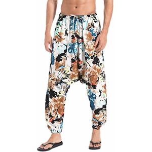 AITFINEISM Men's Hippie Harem Pants Casual Loose Low Crotch Wide Leg Trousers (XXL, White-1)