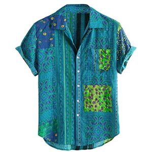 ZSBAYU Men's Retro Button Down Bowling Shirts 50s Rockabilly Style Summer Tops Cuban Shirt for Men Men’s Short Sleeve Hawaiian Beach Shirt Casual Beach Summer Shirts(Green,XXL)