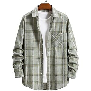 Men's Cotton Long Sleeve Casual Plaid Flannel Shirt Checked Button Down Shirts Loose Blouse Regular Fit Tops Business Button Down Stand Collar Cardigan