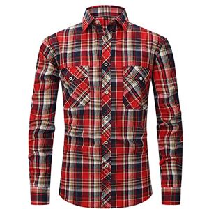 Mens Cotton Long Sleeve Casual Plaid Shirt Checked Button Down Shirts Loose Blouse Regular Fit Tops Business Button Down Stand Collar Cardigan