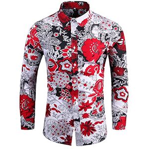 Mens Casual Printed Shirts Long Sleeve Linen Tops Slim Fit Blouse Funky Floral Hawaiian Shirt Business Button Down Korean Version Plus Size Cardigan