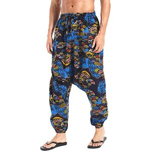 AITFINEISM Men's Hippie Harem Pants Casual Loose Low Crotch Wide Leg Trousers (2XL, Blue)