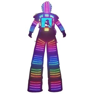 Earthradius Full Color Smart Pixels LED Robot Suit Costume Light Up Stilts Walker Clothing Luminous Jacket chest display Helmet (White, X Large)