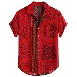 ZSBAYU Men's Retro Button Down Bowling Shirts 50s Rockabilly Style Summer Tops Cuban Shirt for Men Men’s Short Sleeve Hawaiian Beach Shirt Casual Beach Summer Shirts(Red,3XL)