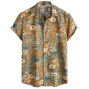 Generic Mens Button Down Party Bowling Shirt Retro 50s Short Sleeve Casual Shirt Tropical Floral Printed Aloha Shirts Tops(Xb-Yellow,L)