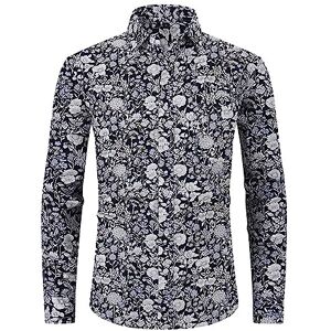 Mens Shiteshirts Men's Shirts Long Sleeve Smart Casual Vintage Floral Print Shirt UK Clearance Button Down Business Shirts Non Iron Regular Fit Stretch Work Dress Shirt Lapel Collar Office Oxford Formal Shirt