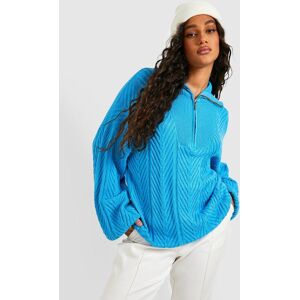 boohoo Zig Zag Stitch Half Zip Polo Collar Jumper